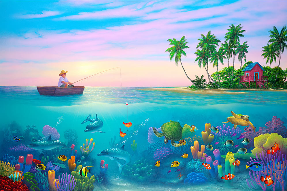 boy fishing painting